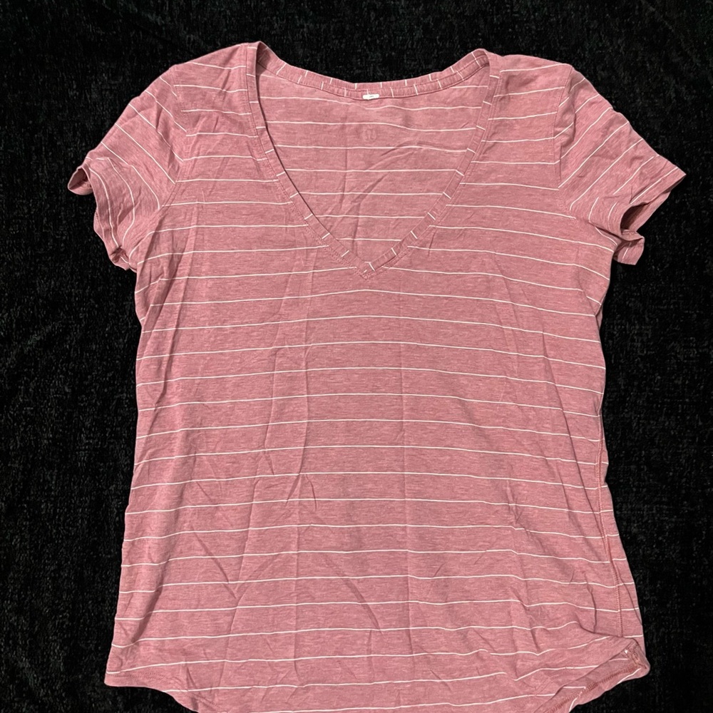 Lululemon Striped V-Neck Short Sleeve Tee